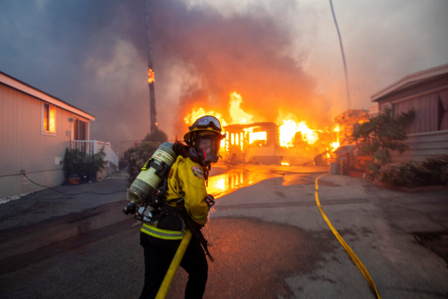 Palisades Fire burns during a windstorm on the west side of Los Angeles